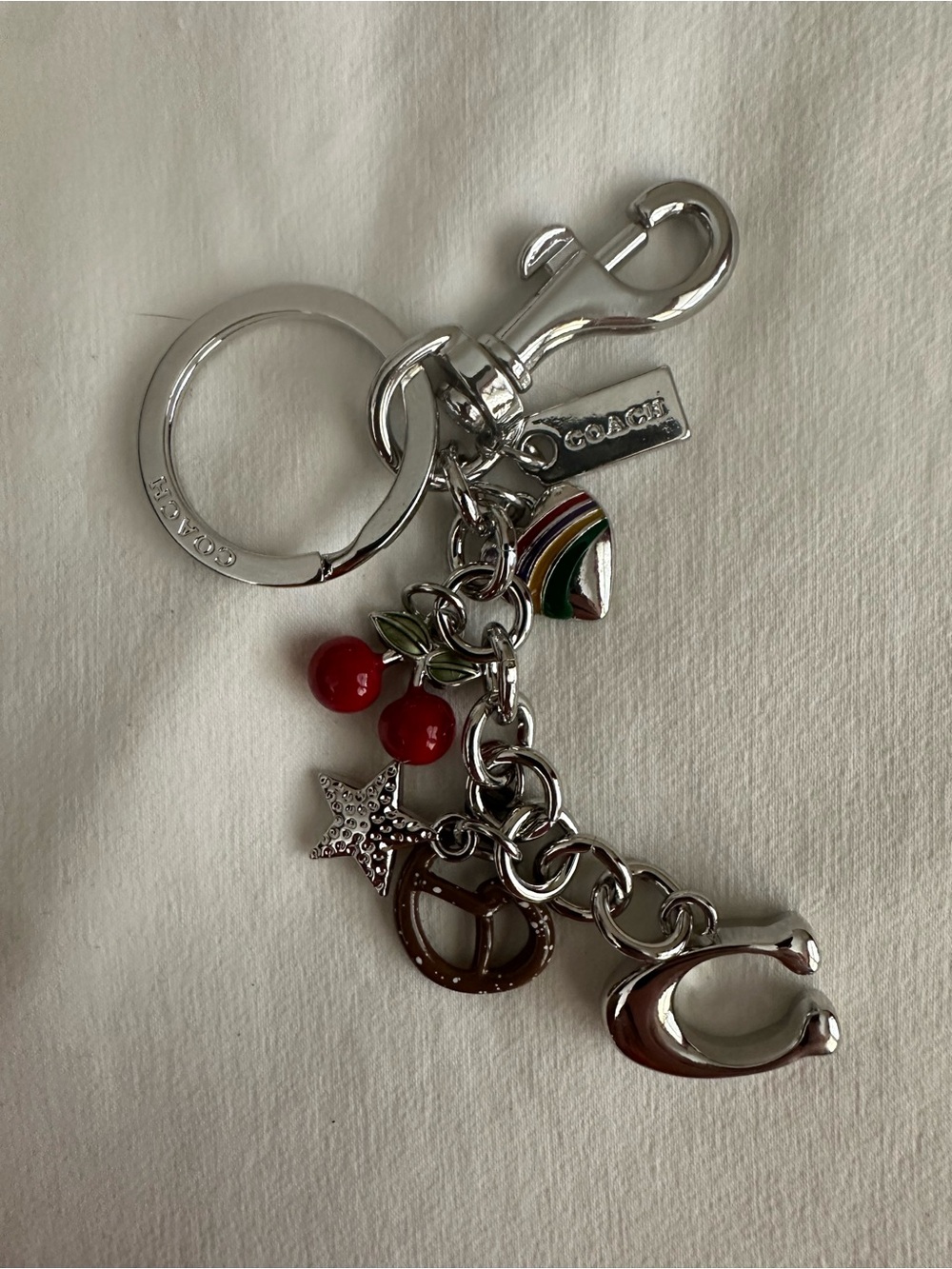 Coach Silver-Tone Cherry Rainbow Charm Keychain
